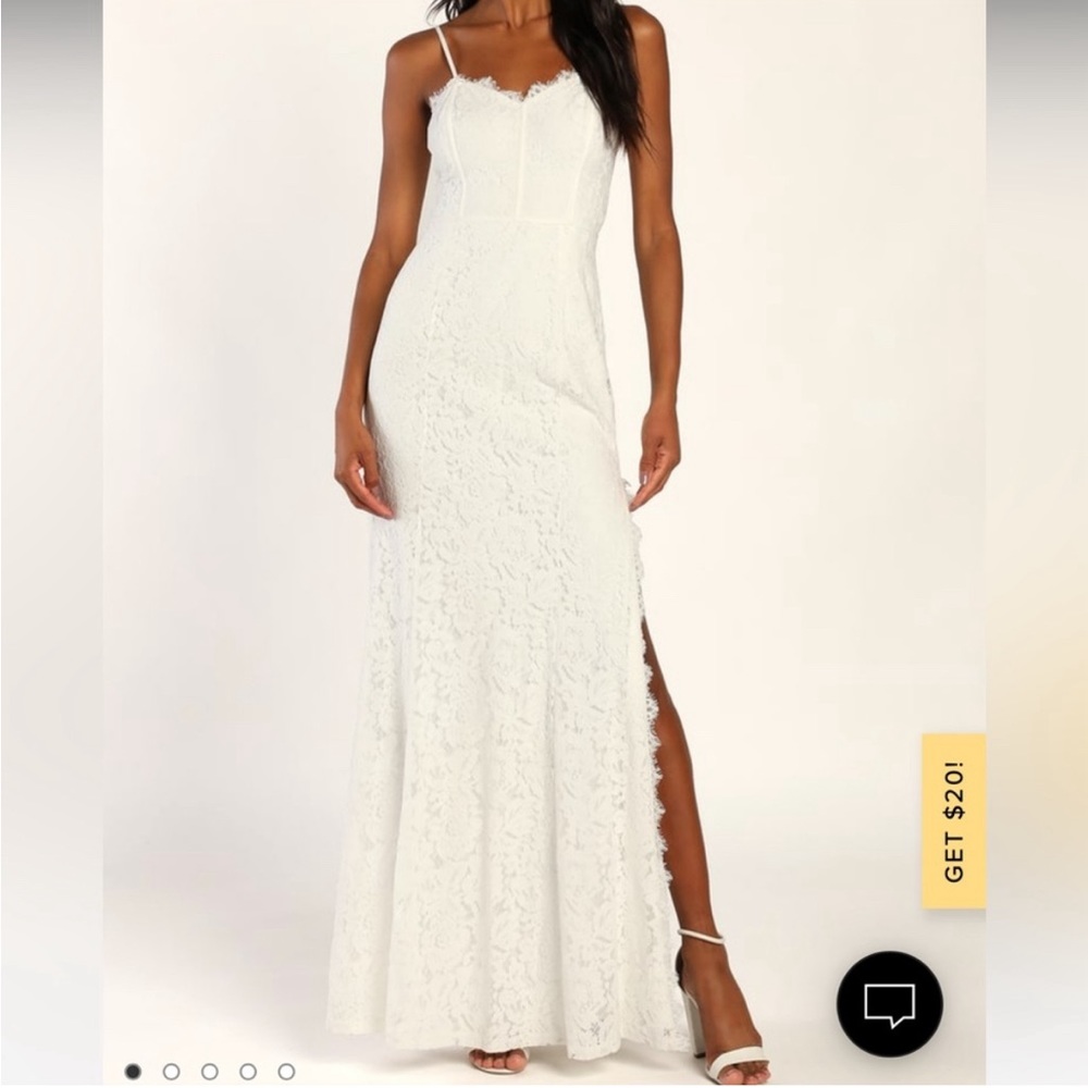 NWT Lulus Song of the Siren White Guipure Lace Eyelash Maxi Dress Floral Large